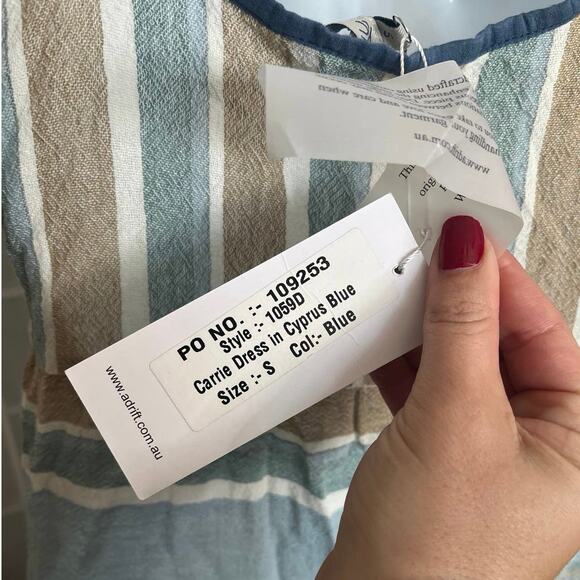 Adrift Carrie dress Cyprus Blue striped color block spaghetti strap Small NWT - Picture 6 of 6